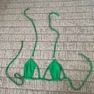 I. Am. Gia. Green Triangle cut out Bikini Top with silver logo/hardware